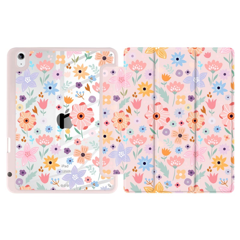 Batianda Designed Case for New iPad (A16) 11 inch 2025 / iPad 10th 10.9-inch 2022 [Built-in Pencil Holder] Shockproof Cover with Clear Back Shell TPU Bumper Auto Sleep/Wake, Hand-Drawn Flowers - Image 2
