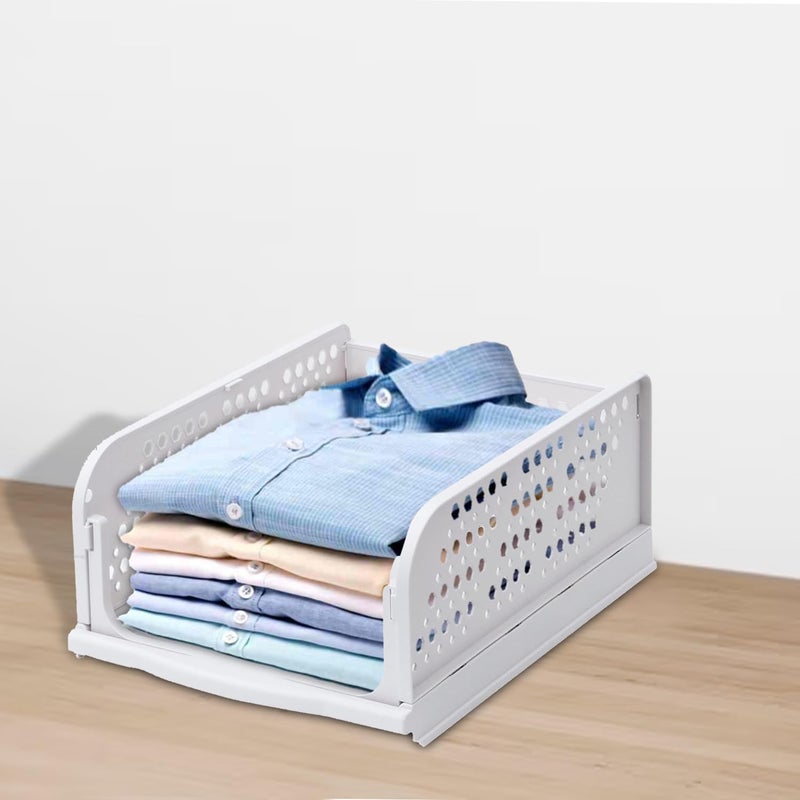 Kuber Industries Kuber Industries Large Plastic Shirt Stacking Foldable Basket|Wardrobe Organizer For Clothes| White  - Image 1