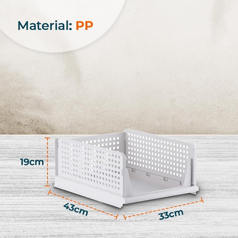 Kuber Industries Kuber Industries Large Plastic Shirt Stacking Foldable Basket|Wardrobe Organizer For Clothes| White  - Image 4