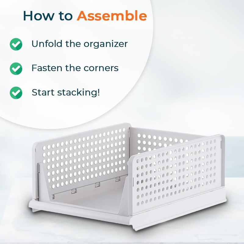 Kuber Industries Kuber Industries Large Plastic Shirt Stacking Foldable Basket|Wardrobe Organizer For Clothes| White  - Image 3