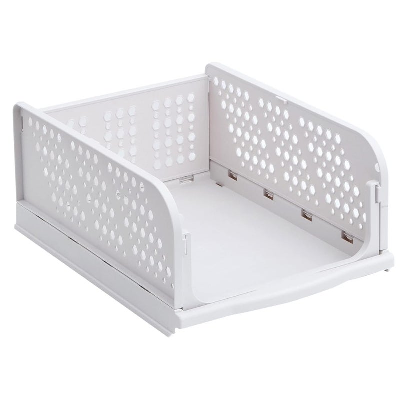 Kuber Industries Kuber Industries Large Plastic Shirt Stacking Foldable Basket|Wardrobe Organizer For Clothes| White  - Image 2