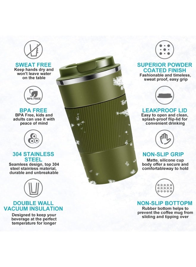 YINJOYI Travel Mug Reusable Coffee Cups Thermal Insulated Vacuum Insulation Stainless Steel Bottle for Hot Cold Drinks (Green, 510ml) - Image 3