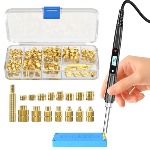 DACKZZM Heat Set Insert Tool Kit, 80W Soldering Iron with 220Pcs Brass Heat Inserts & Heat Set Insert Tips (M2-M8) for 3D Printed and DIY Plastic Parts - Image 1