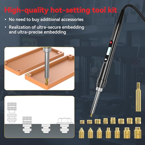 DACKZZM Heat Set Insert Tool Kit, 80W Soldering Iron with 220Pcs Brass Heat Inserts & Heat Set Insert Tips (M2-M8) for 3D Printed and DIY Plastic Parts - Image 2