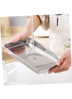 NIRVIGHNAM NIRVIGHNAM Stainless Steel Square Plate with Lid Thickened Metal Dish Plate for Food Small Square Baking Tray Metal Dish Plate for Oven Reusable Heavy Duty Baking Sheet Pans  - Image 2