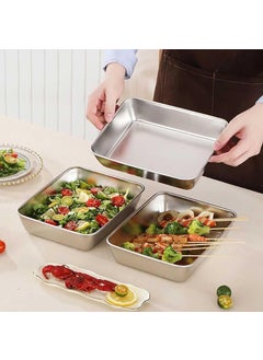NIRVIGHNAM NIRVIGHNAM Stainless Steel Square Plate with Lid Thickened Metal Dish Plate for Food Small Square Baking Tray Metal Dish Plate for Oven Reusable Heavy Duty Baking Sheet Pans  - Image 1