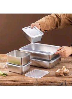 NIRVIGHNAM NIRVIGHNAM Stainless Steel Square Plate with Lid Thickened Metal Dish Plate for Food Small Square Baking Tray Metal Dish Plate for Oven Reusable Heavy Duty Baking Sheet Pans  - Image 3