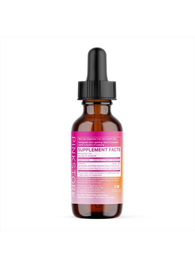 Pink Stork - Liquid Folate: Whole-Food Vitamin B9 from Lemon Peels, Natural Folic Acid with Vitamin C, Liquid Prenatal Vitamins for Women, Pregnancy Must Haves, Women-Owned, 2 oz - Image 1