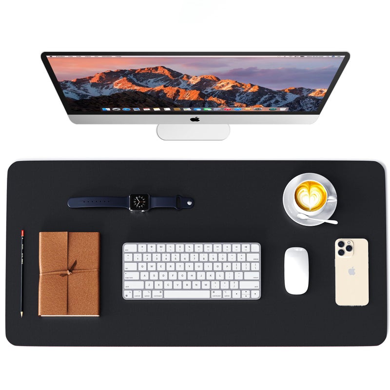 WAYBER Leather Desk Pad Protector, Waterproof Mouse Pad, PU Desk Mat, Office Desk Cover, Desk Writing Mat for Office/Home/Work/Cubicle (Black/Red) 35.4x17in - Image 1