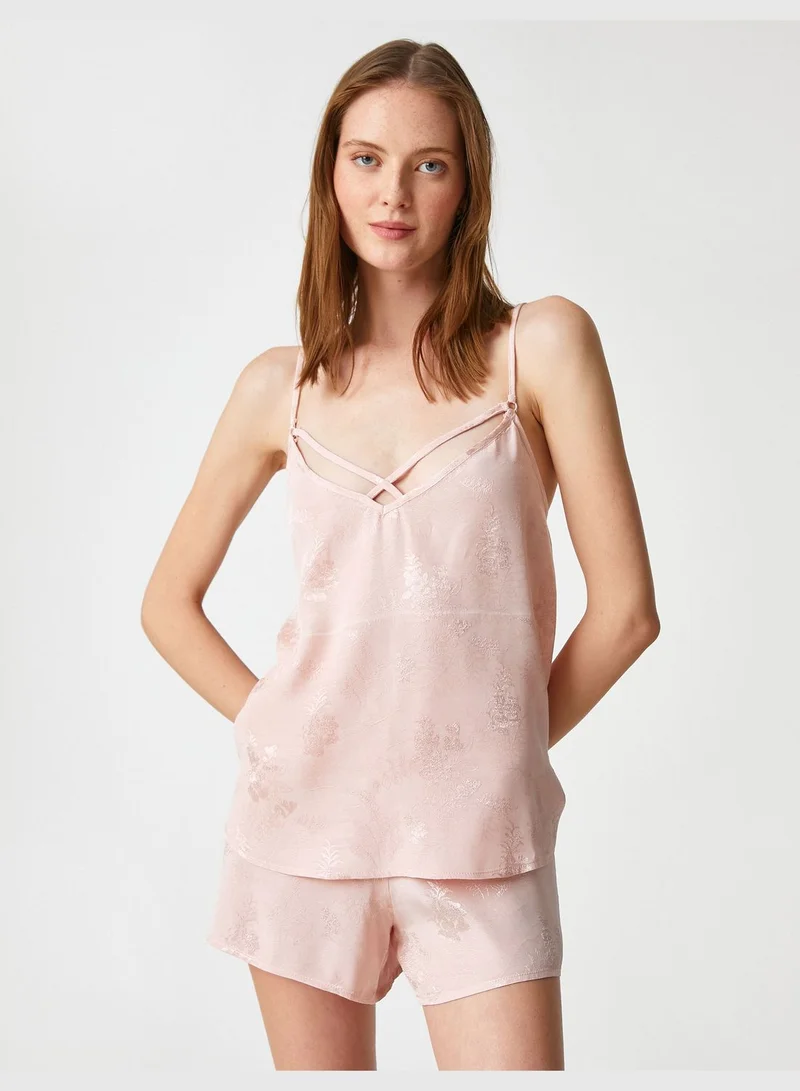KOTON Satin Jacquard Floral Pyjama Bottom Shorts