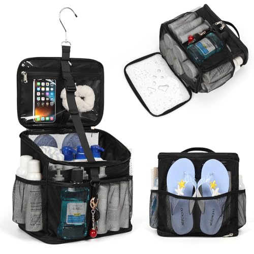 CUBETASTIC Shower Caddy Portable Mesh Shower Tote for Bathroom Gym Travel Camping Quick Dry Hanging Organizer Toiletry Bag with Handle for College Dorm Room Men Women A Black 98 - Image 1