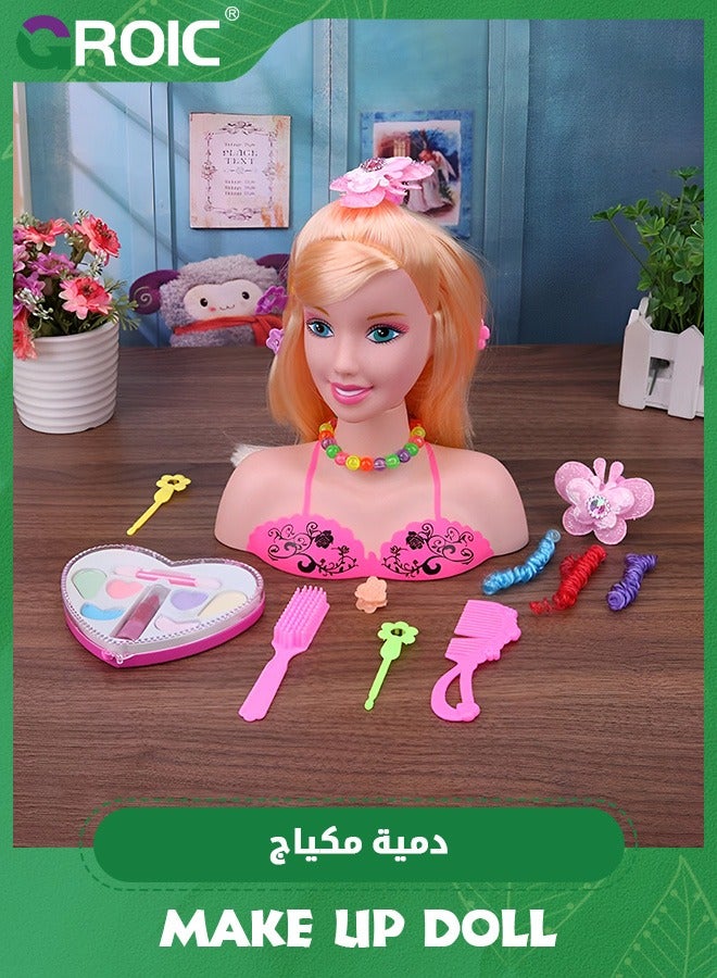 17 PCS Doll Head for Hair Styling and Make Up for Little Girls, Small Styling Head Doll with Hair Accessories for Girls Makeup Practice, Makeup Doll Head for Hair Styling Kids Toy Kit - view 2