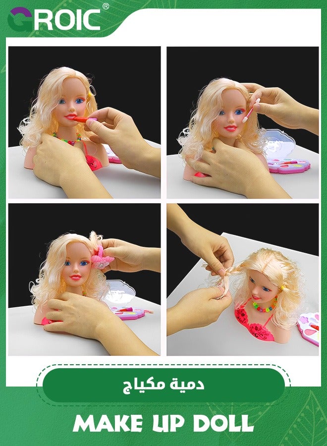 17 PCS Doll Head for Hair Styling and Make Up for Little Girls, Small Styling Head Doll with Hair Accessories for Girls Makeup Practice, Makeup Doll Head for Hair Styling Kids Toy Kit - view 5