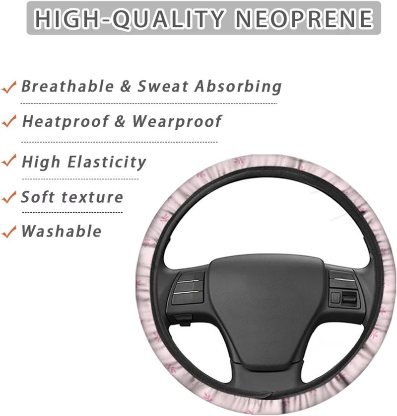 Boho Steering Wheel Cover 15 inch - Boho Floral Design, Elastic & Non-Slip Wear-Resistant Cover for Car Decor (Ivory Bloom) - Image 4