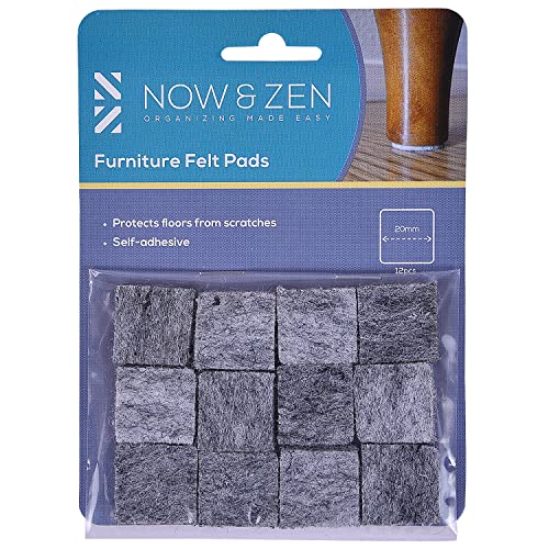 Now & Zen Self Adhesive Square Furniture Felt Pads for Hard Surfaces - Non-Slip Heavy Duty Furniture Leg Guards (20 MM - Pack of 12, Dark Grey) - Image 1