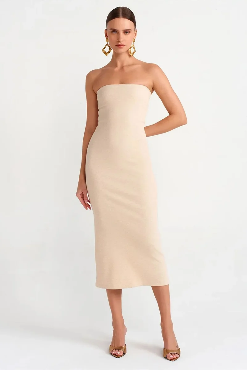 DILVIN Strapless Bodycon Midi Dress