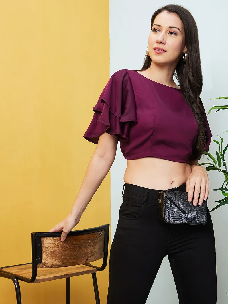 globus Women Flared Sleeves Crop Top