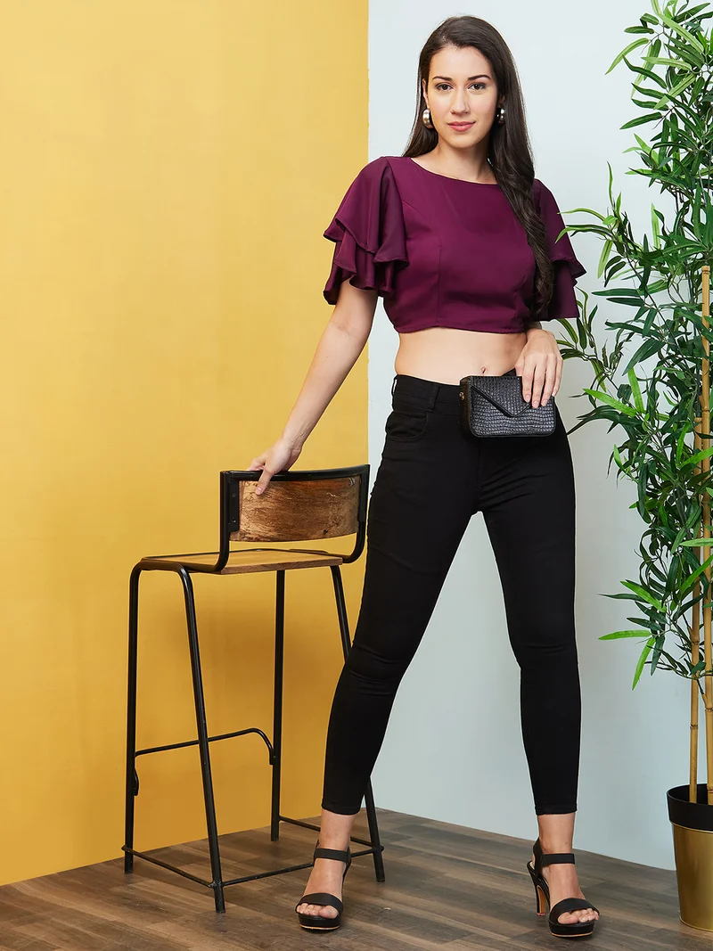 globus Women Flared Sleeves Crop Top