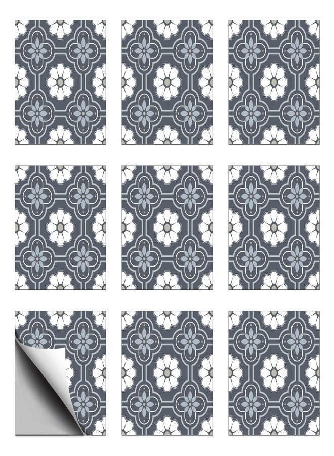 CHGCRAFT 18pcs Bohemian Gray and Blue Geometric Flowers Tile Stickers Waterproof Tile Stickers Self Adhesive Peel and Stick for Kitchen Bathroom Bedroom Wall Floor Decoration, Floral, 6X 6inch - Image 1