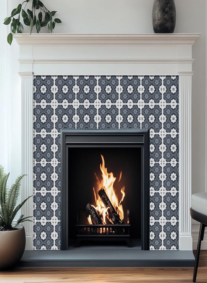 CHGCRAFT 18pcs Bohemian Gray and Blue Geometric Flowers Tile Stickers Waterproof Tile Stickers Self Adhesive Peel and Stick for Kitchen Bathroom Bedroom Wall Floor Decoration, Floral, 6X 6inch - Image 3