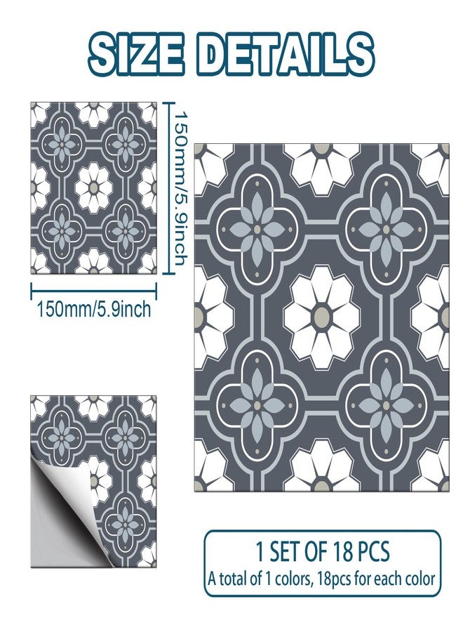 CHGCRAFT 18pcs Bohemian Gray and Blue Geometric Flowers Tile Stickers Waterproof Tile Stickers Self Adhesive Peel and Stick for Kitchen Bathroom Bedroom Wall Floor Decoration, Floral, 6X 6inch - Image 2