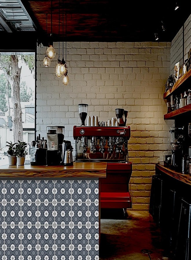 CHGCRAFT 18pcs Bohemian Gray and Blue Geometric Flowers Tile Stickers Waterproof Tile Stickers Self Adhesive Peel and Stick for Kitchen Bathroom Bedroom Wall Floor Decoration, Floral, 6X 6inch - Image 4