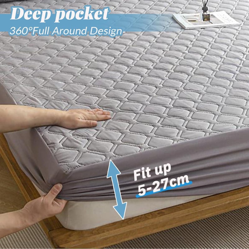 Highdi Mattress Protector Waterproof 90 x 200 cm, Children's Quilted Grey Topper Mattress Topper, Washable, Breathable Mattress Cover (Stretchable to 27 cm) - Image 4