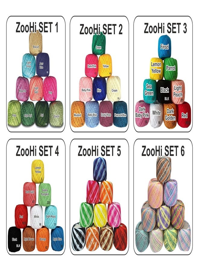 Zoohi® Cotton Feel Crochet Yarn Thread Ball Shine Soft and Double Colour for Knitting Craft Embroidery Making Thickness 0.90-1 MM 6 PLY (40 MTR Pack of 10 Pcs (Multi Set 3) - Image 3