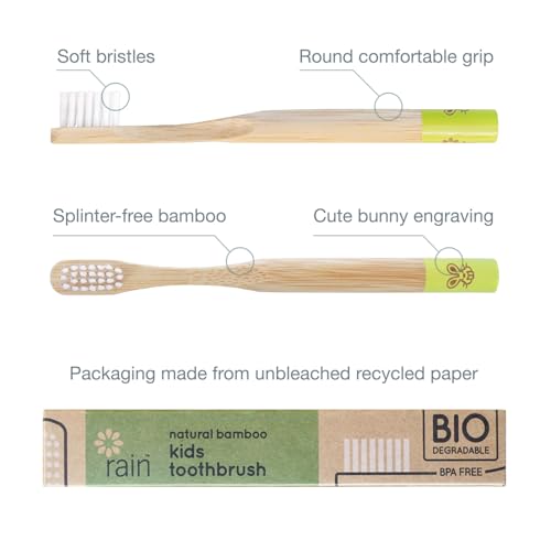 Rain Organic Bamboo Baby Toothbrush - 100% Safe Infant Toddler Kids Toothbrush 6 to 12 Months and Up, Natural BPA-Free Biodegradable Wood Toothbrush Extra Soft Bristles Children's Dental Care (1 Pack) - Image 2