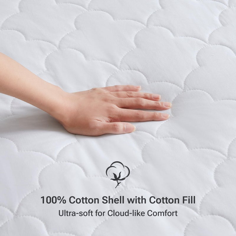 Sleep Philosophy King Mattress Pad, Cotton Mattress Protector Classic Cloud Quilted Bed Cover, All Natural Breathable Mattress Topper Fitted Pocket Fits Up to 16", Machine Washable, White - Image 2