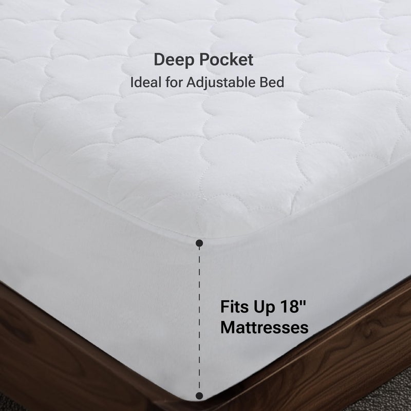 Sleep Philosophy King Mattress Pad, Cotton Mattress Protector Classic Cloud Quilted Bed Cover, All Natural Breathable Mattress Topper Fitted Pocket Fits Up to 16", Machine Washable, White - Image 5