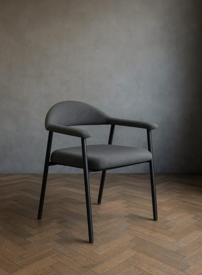 UNIKSAR Modern Boucle Fabric Upholstered Accent Armchair or Dining Chair with Matte Black Metal Frame - Ergonomic and Comfortable Seating - Image 1