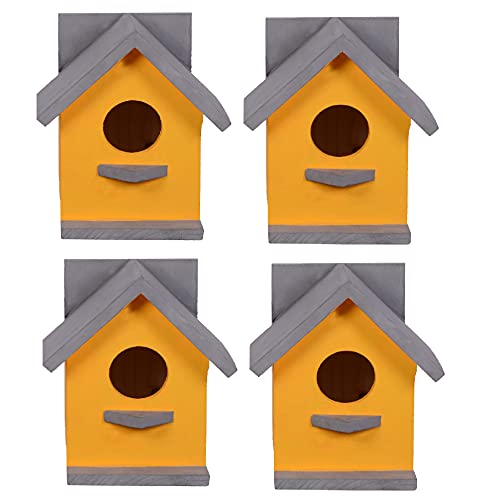 Cket Bird House for Balcony and Garden Hanging for Sparrow, Hummingbird, Kingfisher Bird Nest for Balcony Made with Water Resistant Wooden with Hanging and Wall Patch (Wooden-Yellow) (Pack of 4) - Image 1