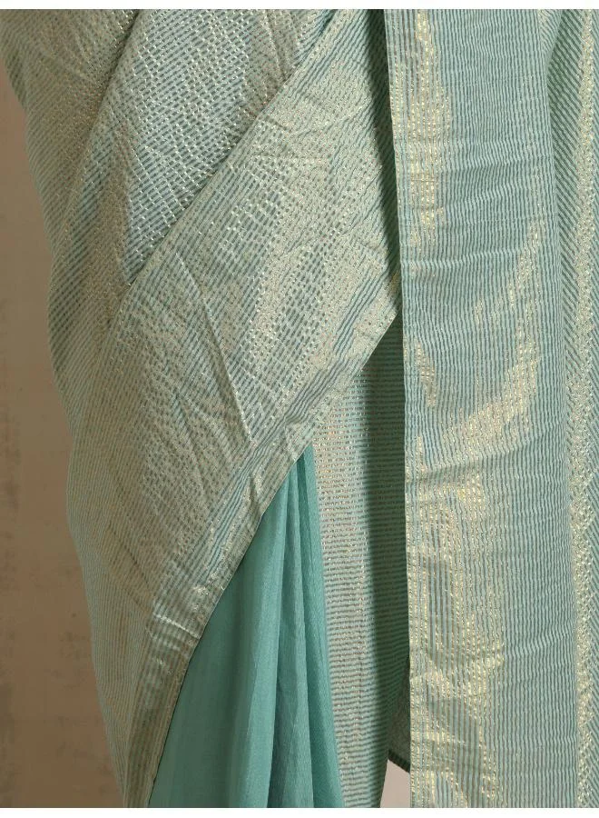 ترو برونز trueBrowns Blue Gold Lurex Ready To Wear Saree