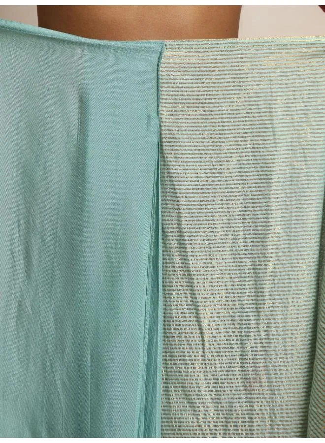 ترو برونز trueBrowns Blue Gold Lurex Ready To Wear Saree