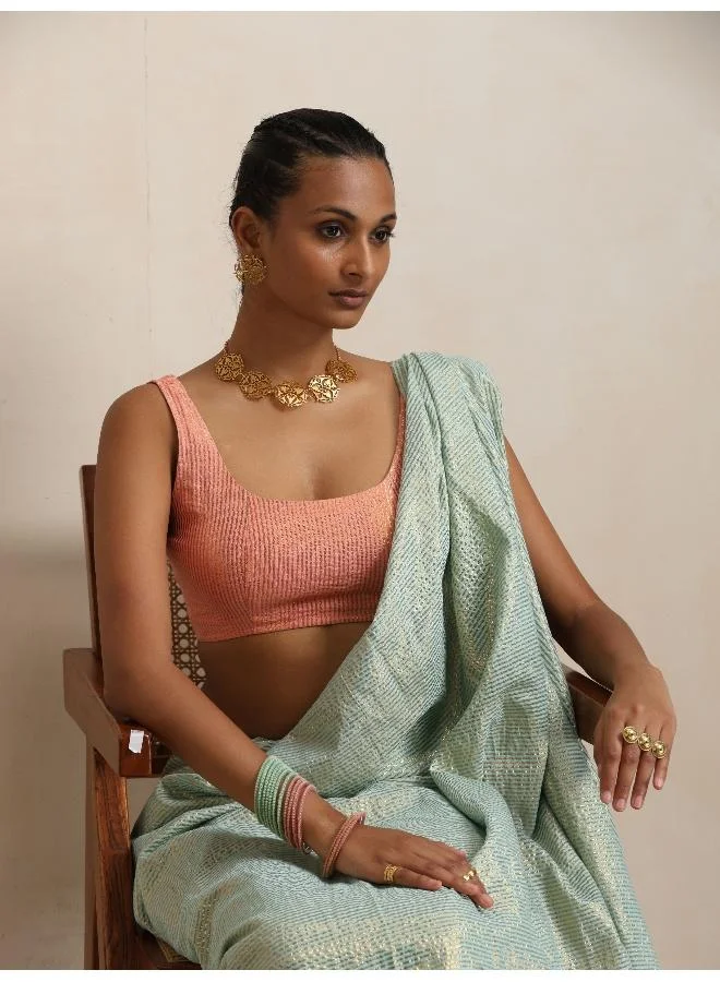 ترو برونز trueBrowns Blue Gold Lurex Ready To Wear Saree