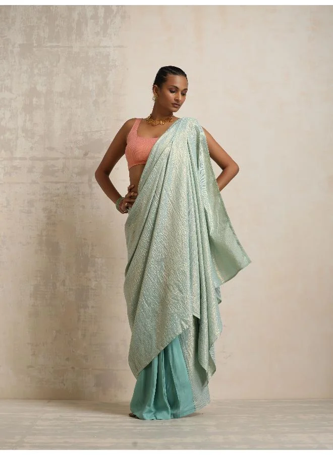 ترو برونز trueBrowns Blue Gold Lurex Ready To Wear Saree