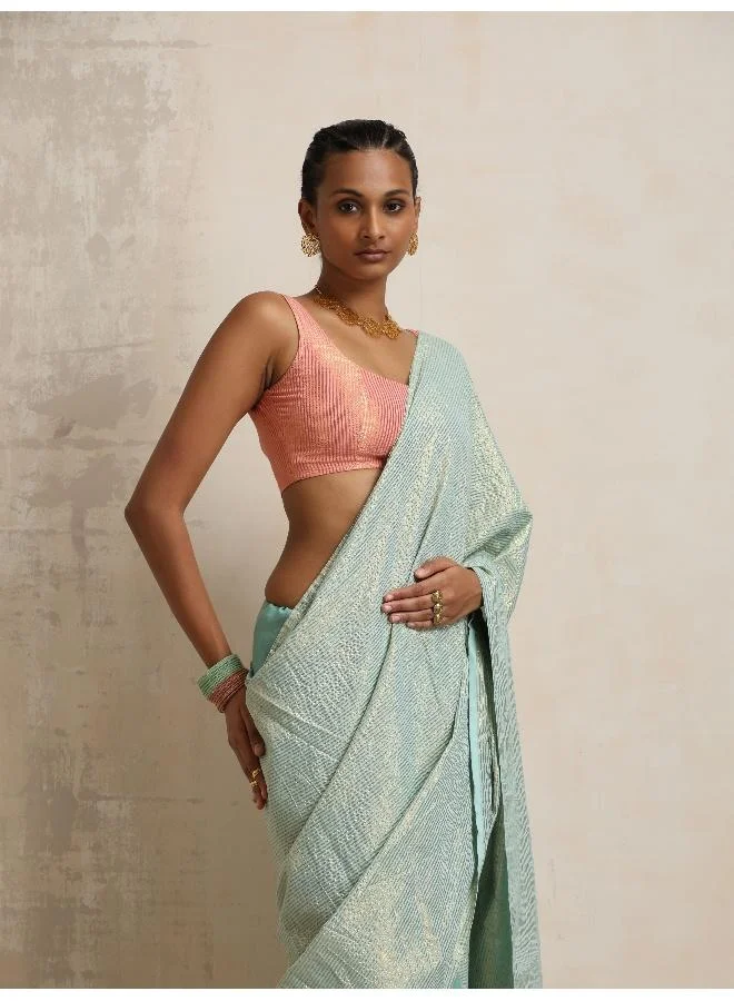 ترو برونز trueBrowns Blue Gold Lurex Ready To Wear Saree