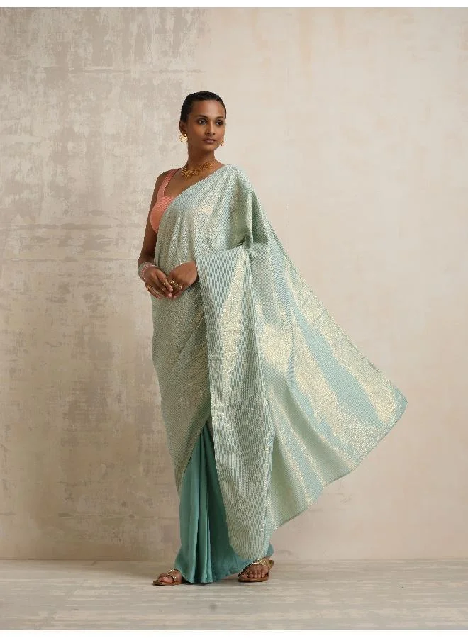 trueBrowns trueBrowns Blue Gold Lurex Ready To Wear Saree