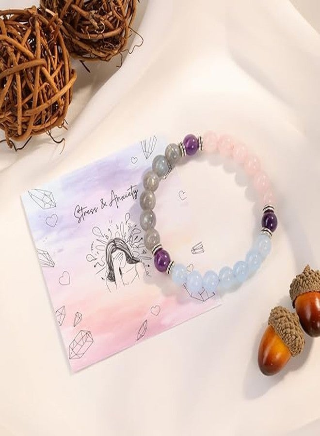 Sukhad Rose Quartz, Amethyst & Blue Chalcedony Beaded Bracelet for Men & Women | Natural Healing Crystal Bracelet | Stretchable Elastic Bracelet | Love, Calm & Stress Relief Jewelry - Image 5
