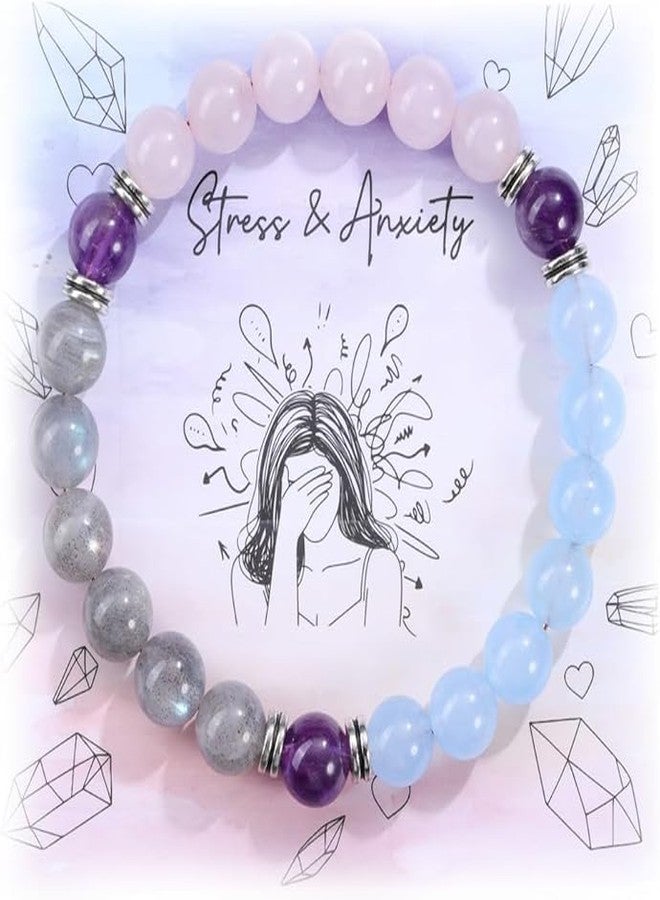 Sukhad Rose Quartz, Amethyst & Blue Chalcedony Beaded Bracelet for Men & Women | Natural Healing Crystal Bracelet | Stretchable Elastic Bracelet | Love, Calm & Stress Relief Jewelry - Image 4