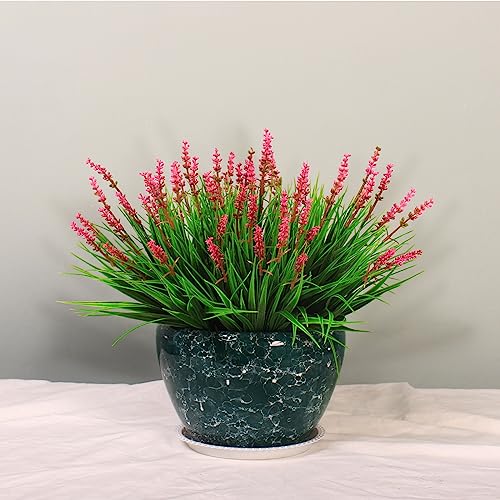 alyptus 12 Bundles Artificial Plants Outdoor Fake Monkey Grass with Flowers for Pot Garden Verandah Decor (Pink Flowers) - Image 3
