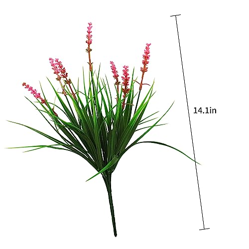 alyptus 12 Bundles Artificial Plants Outdoor Fake Monkey Grass with Flowers for Pot Garden Verandah Decor (Pink Flowers) - Image 2