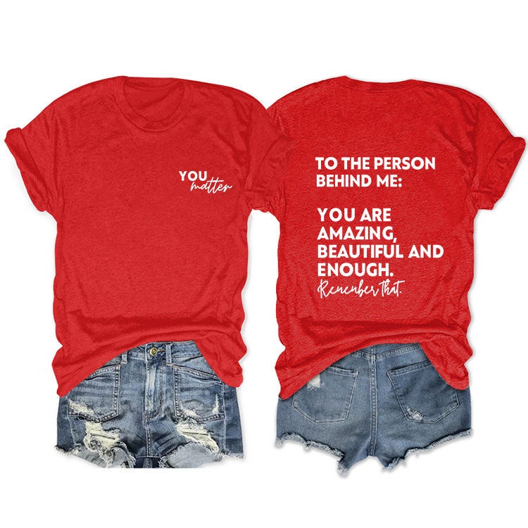 Europe and THE United States cross-border trade leisure fashion before and after printing TO THE PERSON Lady simple round neck short sleeve shirt Red front printed chest (white font) 