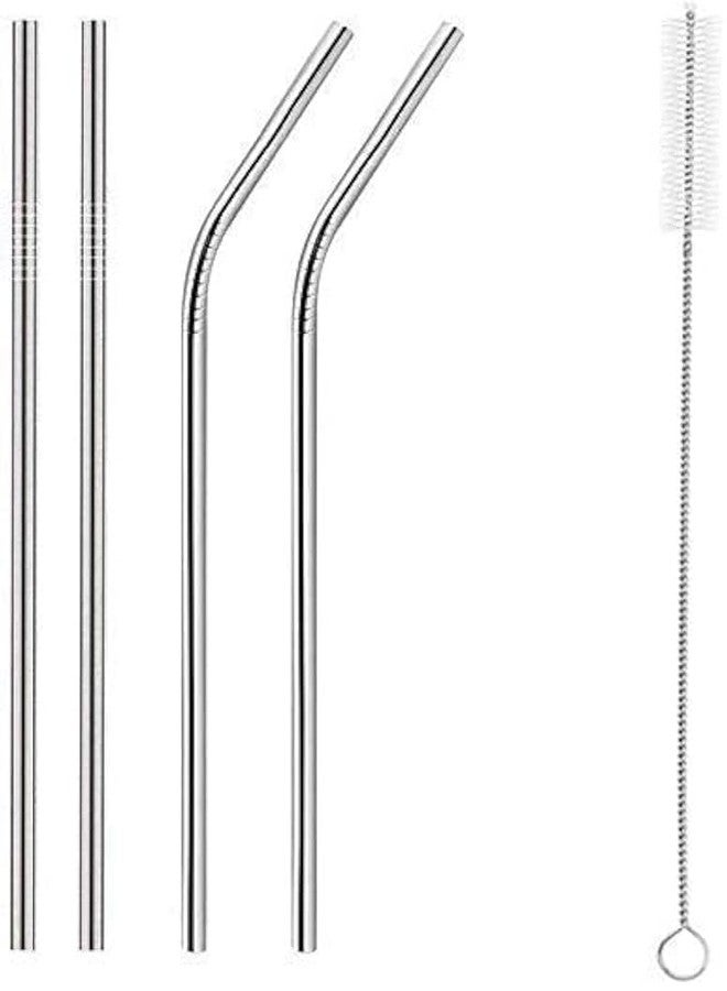 SMART VILLA TRADERS BPA-Free Non-Toxic Stainless Steel Metal Straws Reusable Long Metal Straws for Drinking Juices & Beverages 8.5 Inches Dishwasher Safe (Bent Straws + Straight Straws + 1 Cleaning Brush (Pack of 8 - Image 1