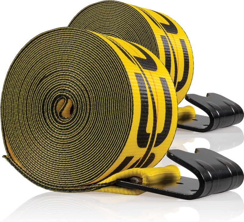 US Cargo Control 3 Inch x 30 Foot Yellow Replacement Winch Strap with Flat Hook 2 Pack - Image 1