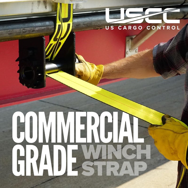 US Cargo Control 3 Inch x 30 Foot Yellow Replacement Winch Strap with Flat Hook 2 Pack - Image 2