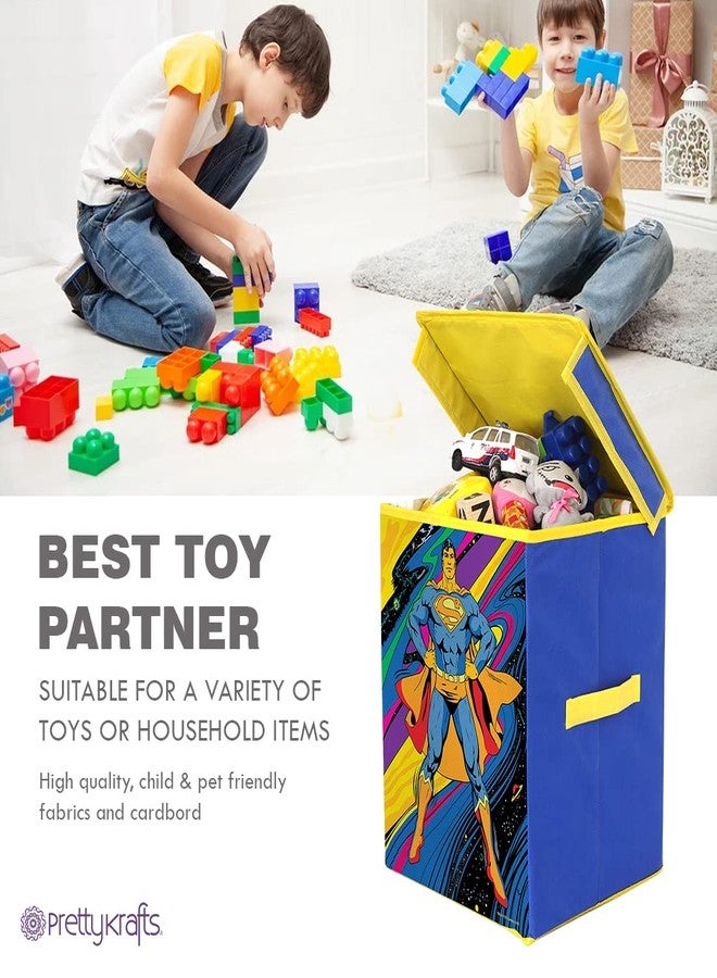 Superman Rectangular Foldable Laundry Toy Organizer & Storage Box with Top Lid (Large, Blue- SBB_SM1) - Image 2