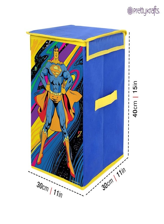 Superman Rectangular Foldable Laundry Toy Organizer & Storage Box with Top Lid (Large, Blue- SBB_SM1) - Image 4