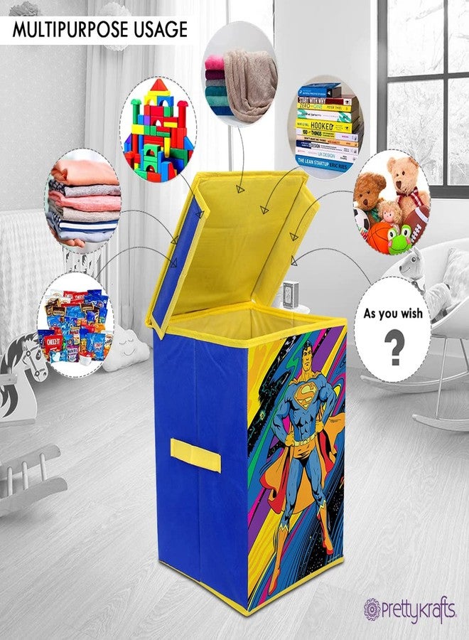 Superman Rectangular Foldable Laundry Toy Organizer & Storage Box with Top Lid (Large, Blue- SBB_SM1) - Image 3